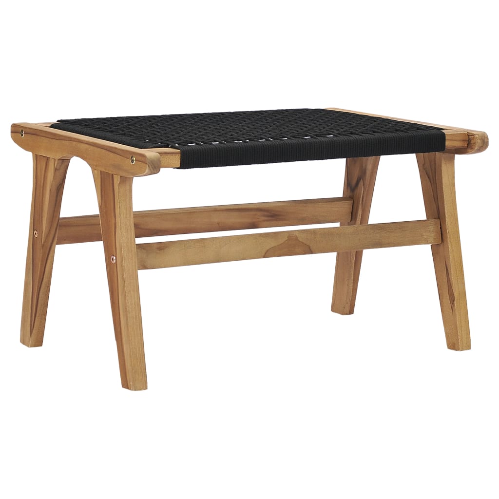 Sun lounger with footrest in solid teak wood and rope