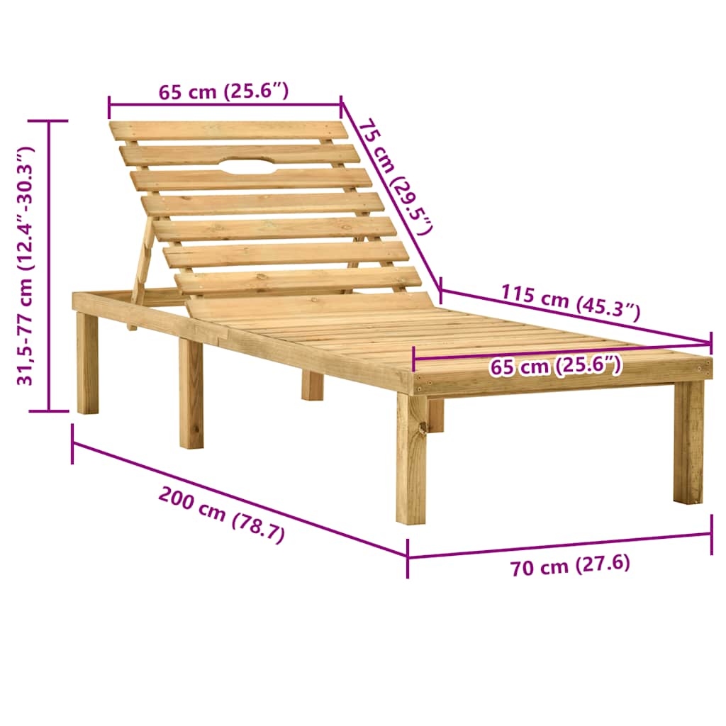 Impregnated pine wood sun lounger
