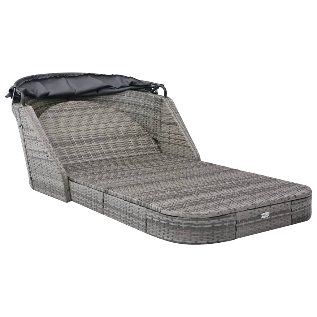 Sun lounger with canopy in anthracite PE wicker