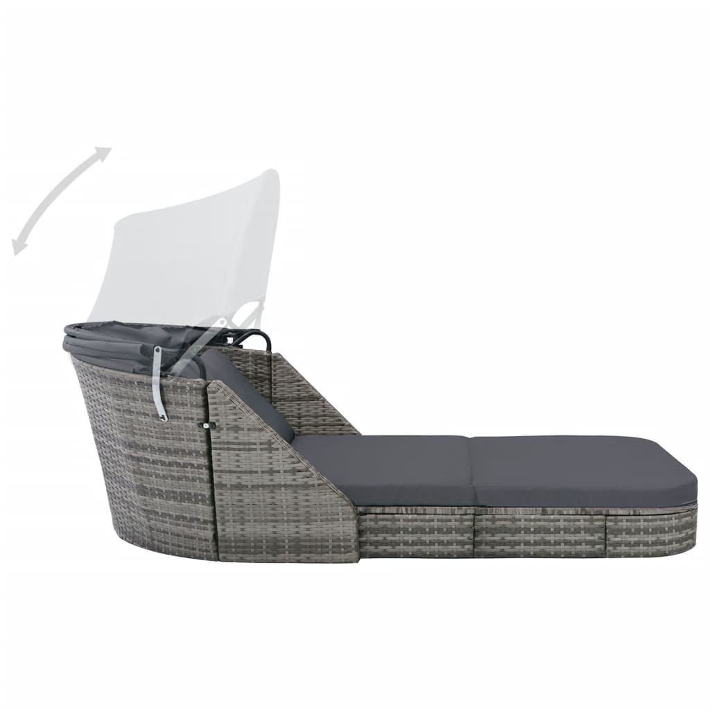Sun lounger with canopy in anthracite PE wicker