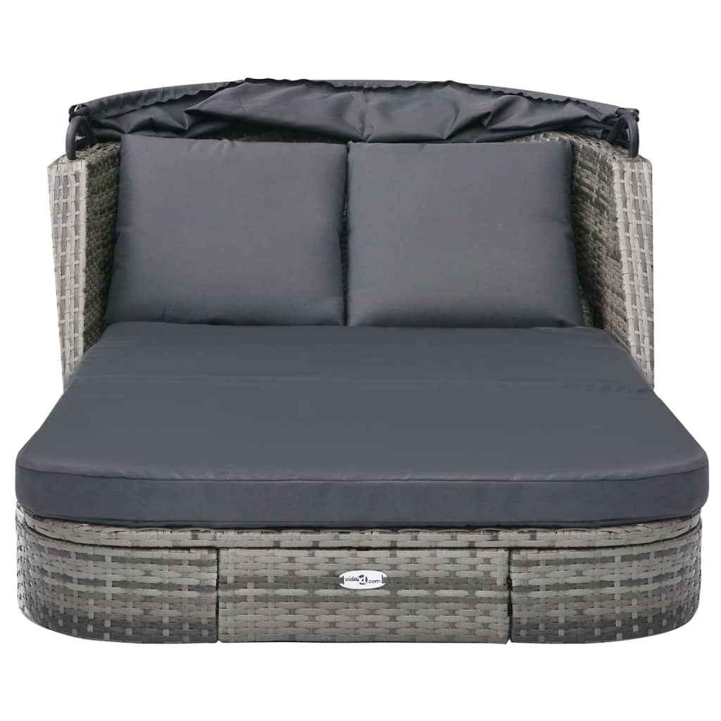 Sun lounger with canopy in anthracite PE wicker