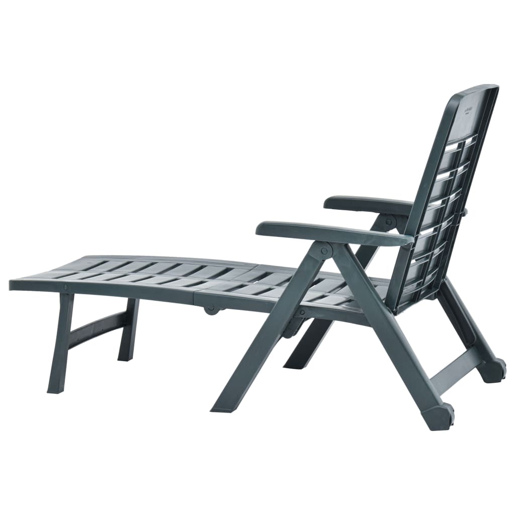 Green plastic folding sun lounger