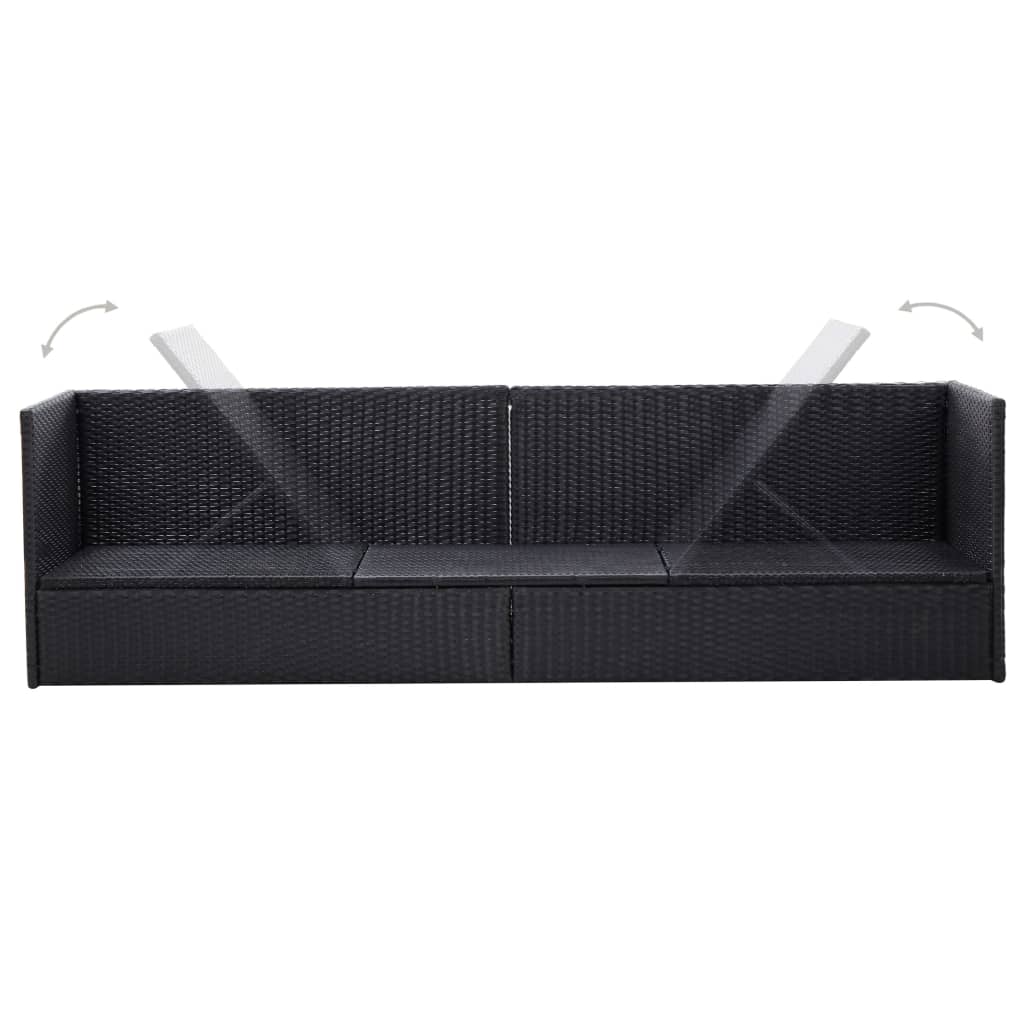 Garden sofa with cushion and pillow in black PE wicker