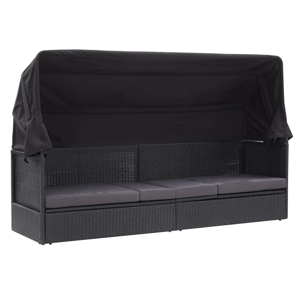 Outdoor sofa bed with canopy in black PE wicker