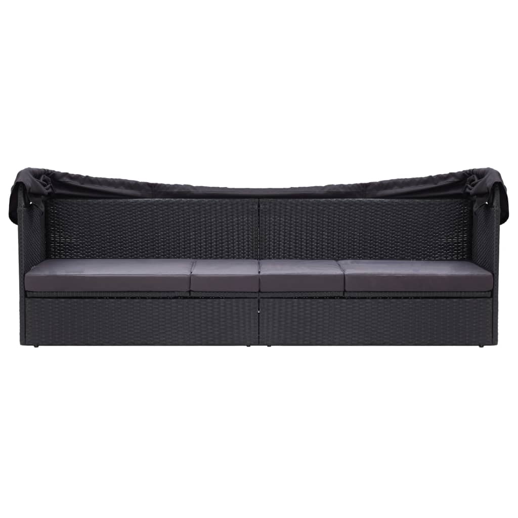Outdoor sofa bed with canopy in black PE wicker