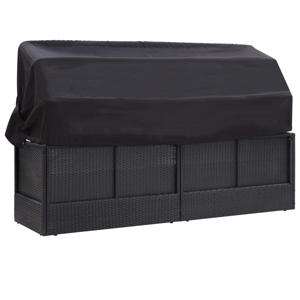 Outdoor sofa bed with canopy in black PE wicker