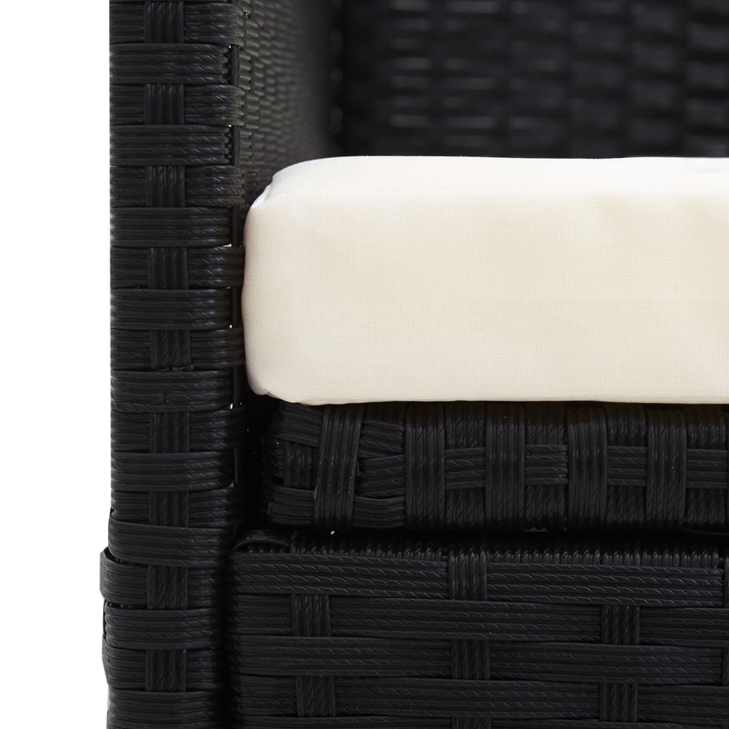 Garden sun lounger with cushion and pillows in black PE wicker