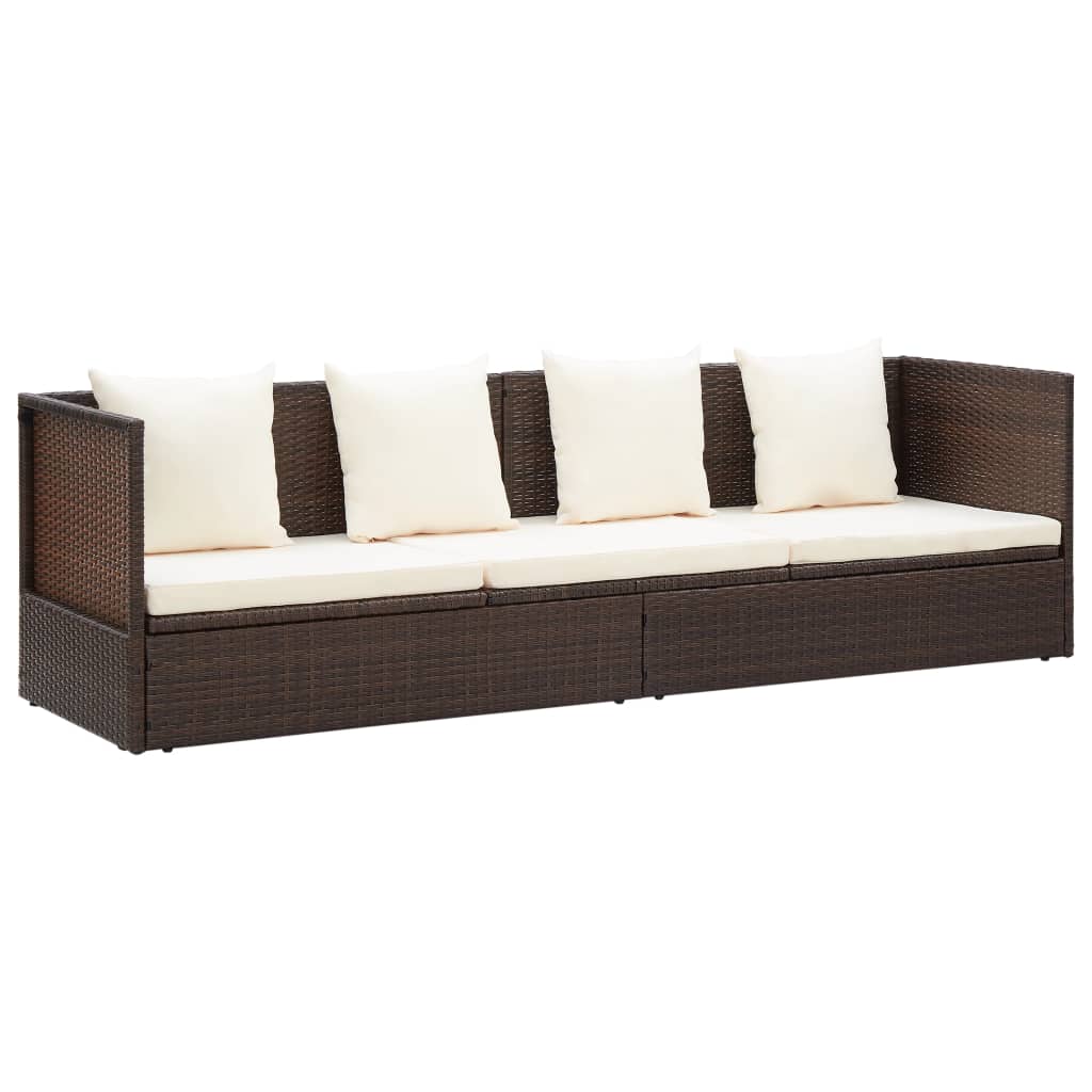 Garden sun lounger with cushion + brown PE wicker cushions