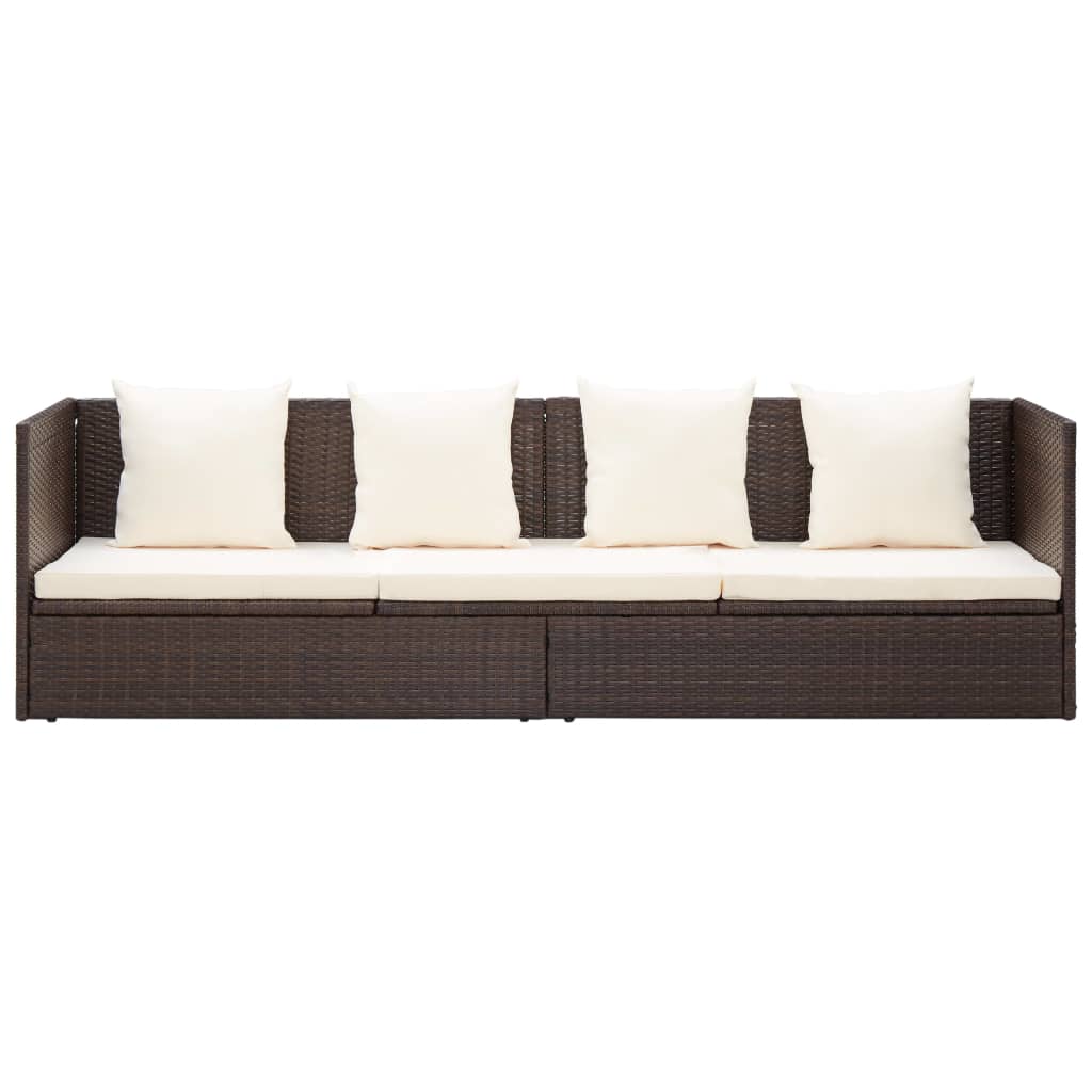 Garden sun lounger with cushion + brown PE wicker cushions