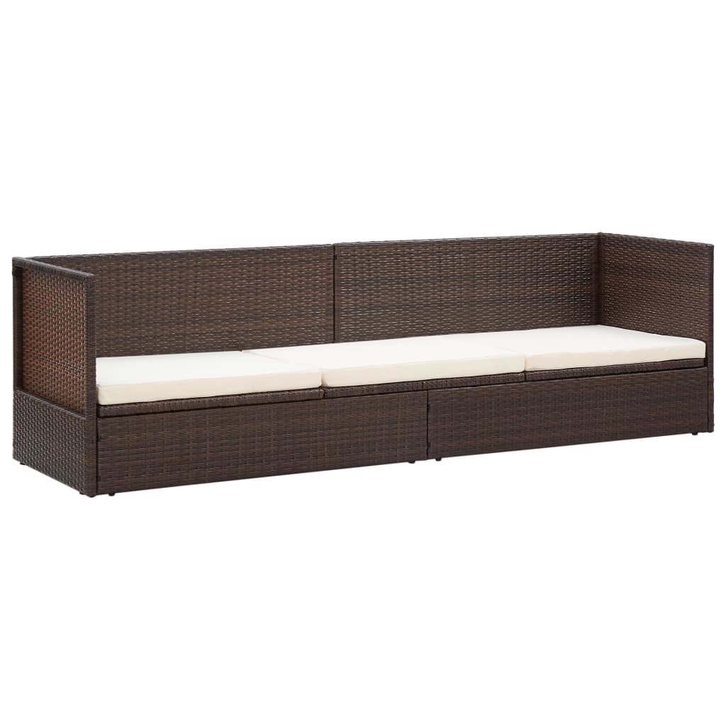 Garden sun lounger with cushion + brown PE wicker cushions