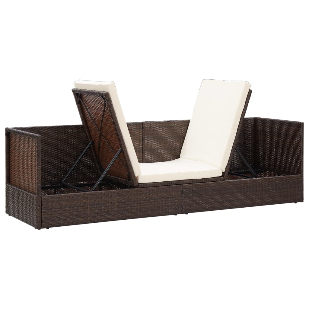 Garden sun lounger with cushion + brown PE wicker cushions