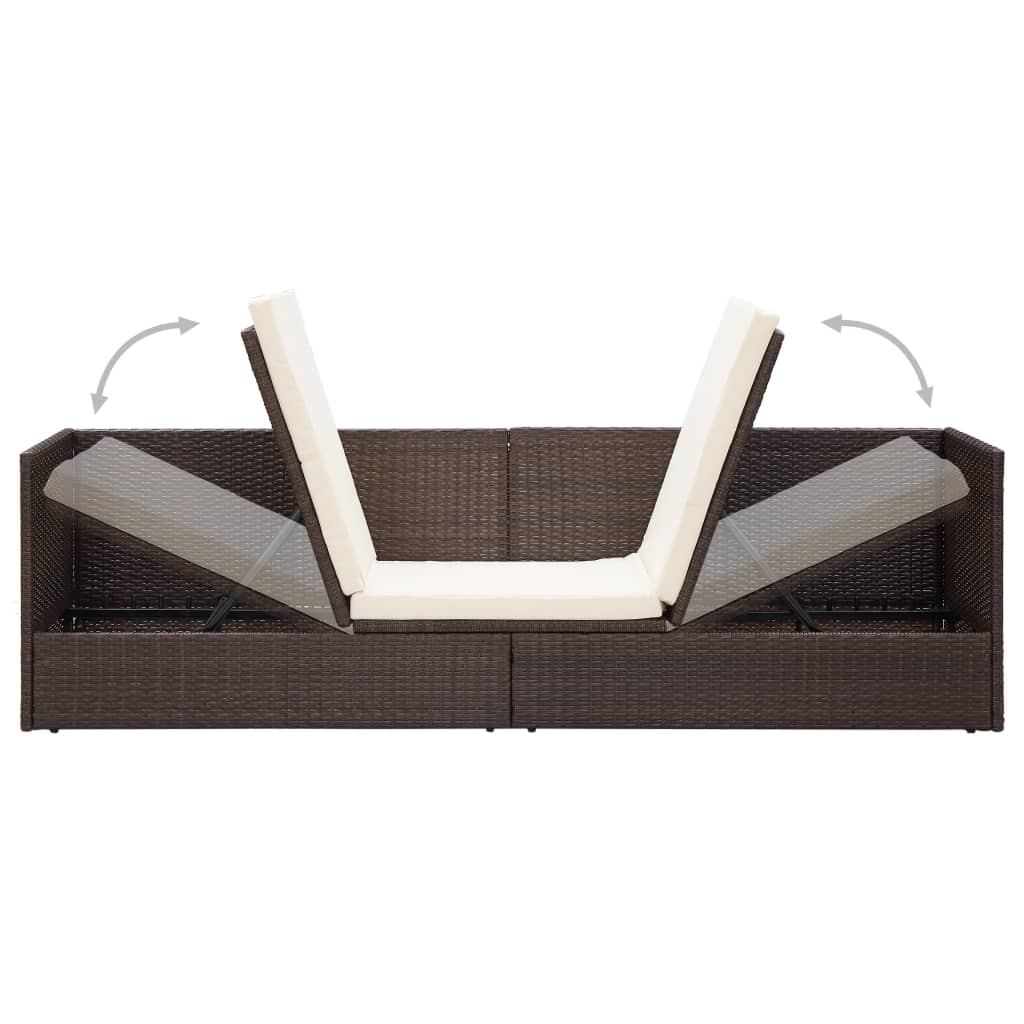 Garden sun lounger with cushion + brown PE wicker cushions