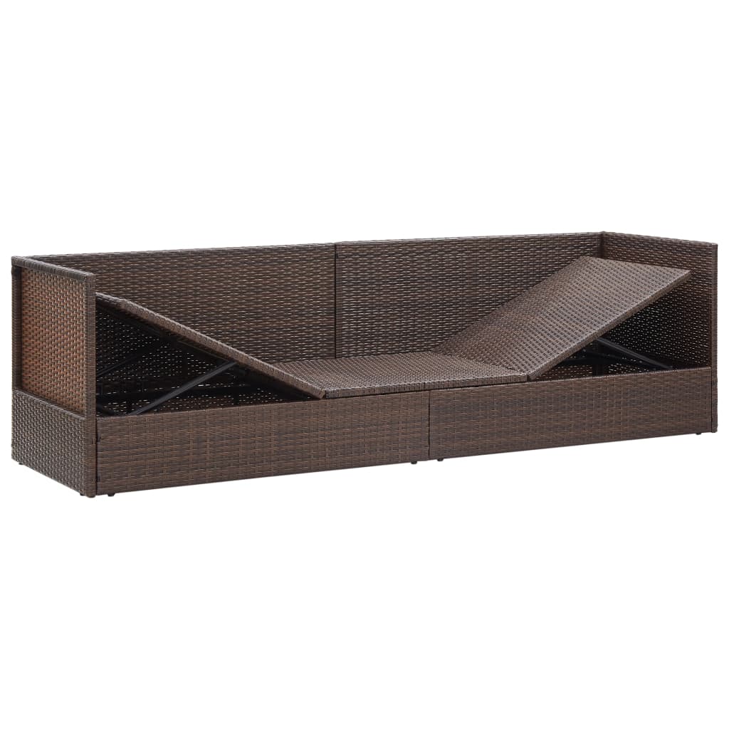 Garden sun lounger with cushion + brown PE wicker cushions