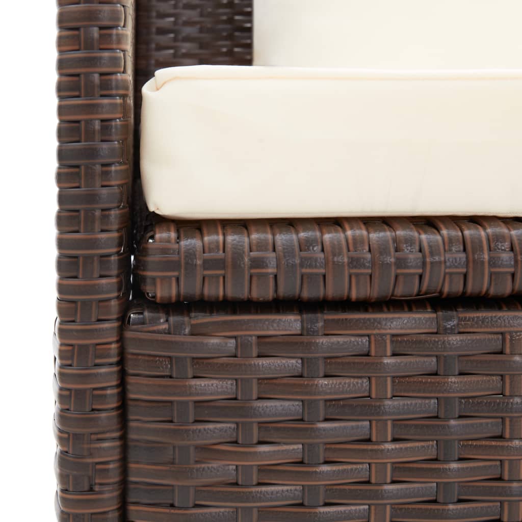 Garden sun lounger with cushion + brown PE wicker cushions