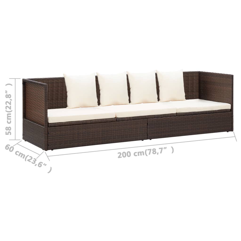 Garden sun lounger with cushion + brown PE wicker cushions
