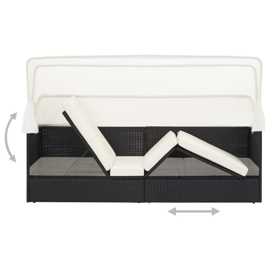 Garden sofa with black wicker awning