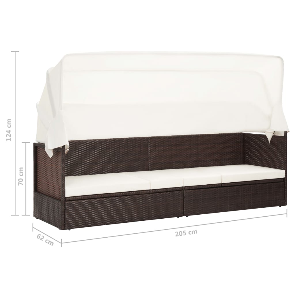 Brown wicker garden sofa with awning
