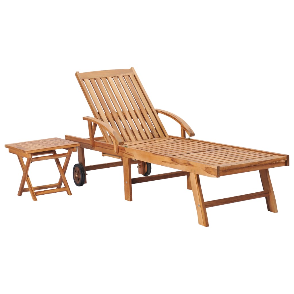 Sun loungers with table 2 pcs solid teak wood