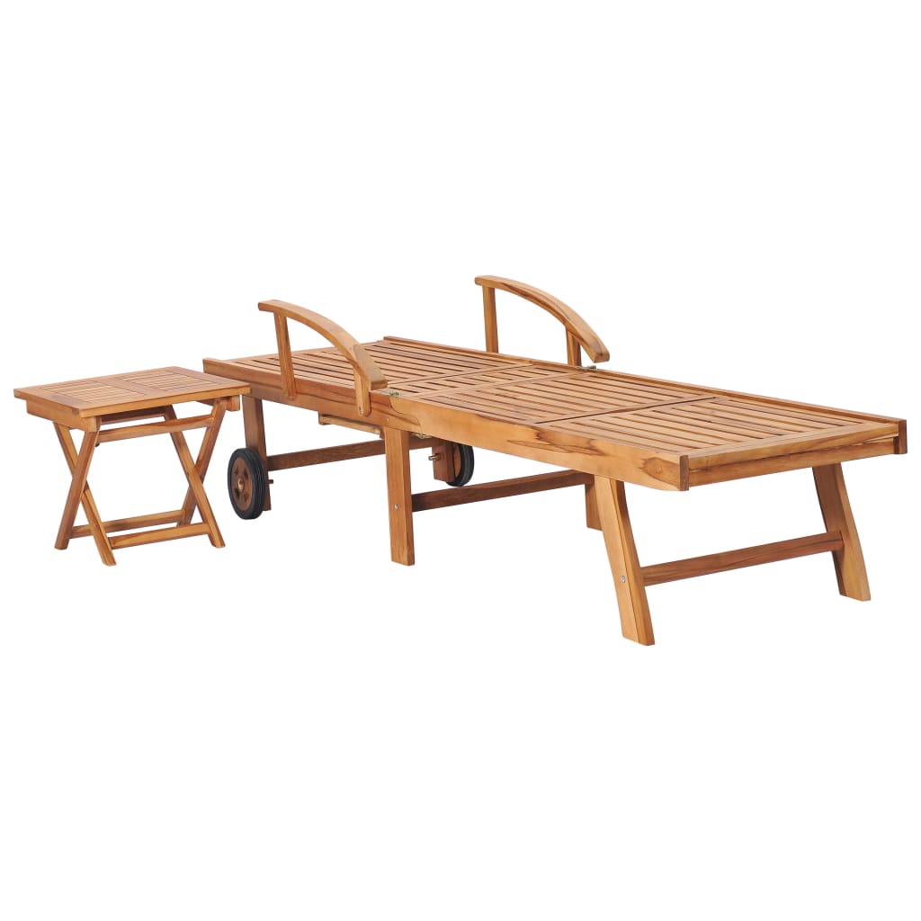 Sun loungers with table 2 pcs solid teak wood