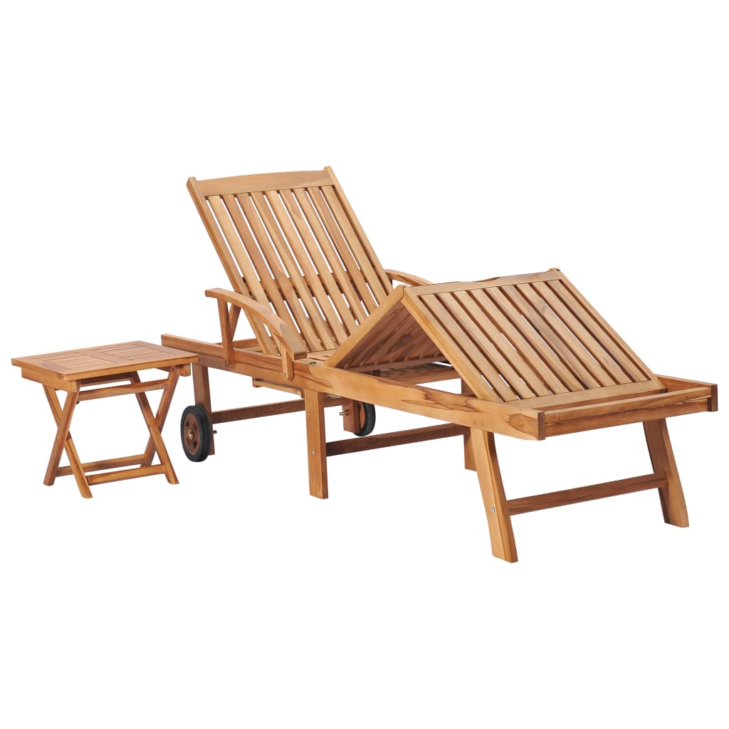 Sun loungers with table 2 pcs solid teak wood