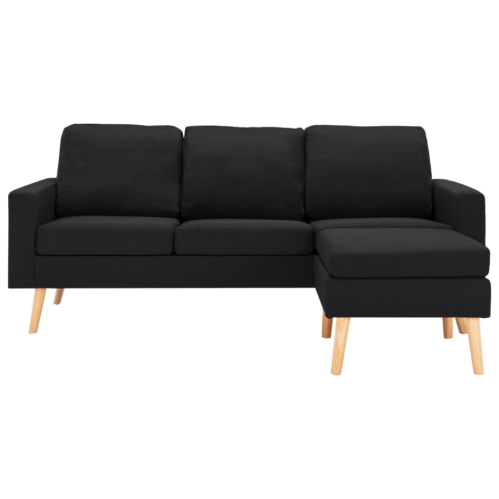 3 seater sofa with footrest in black fabric