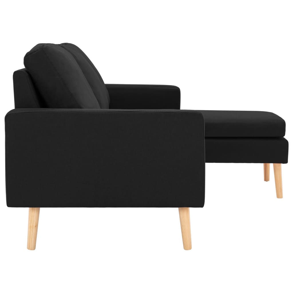 3 seater sofa with footrest in black fabric
