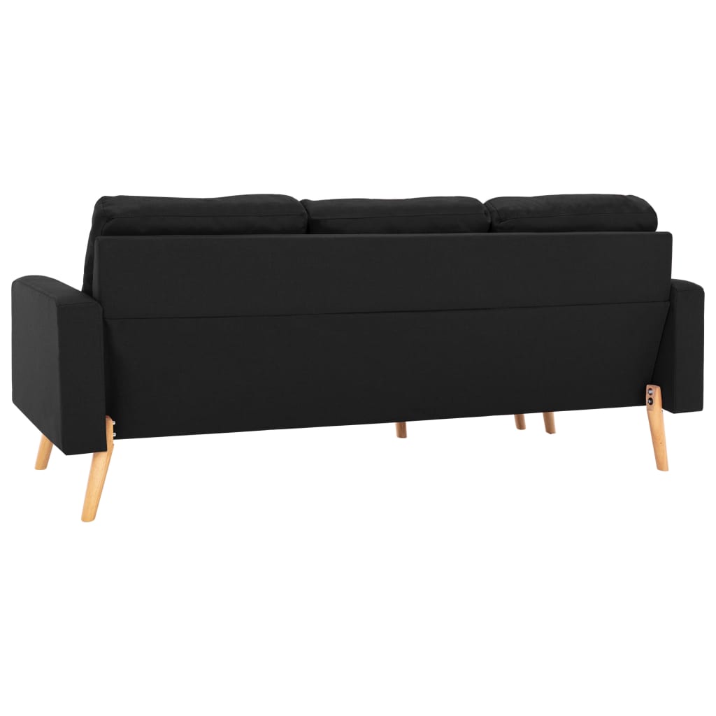 3 seater sofa with footrest in black fabric