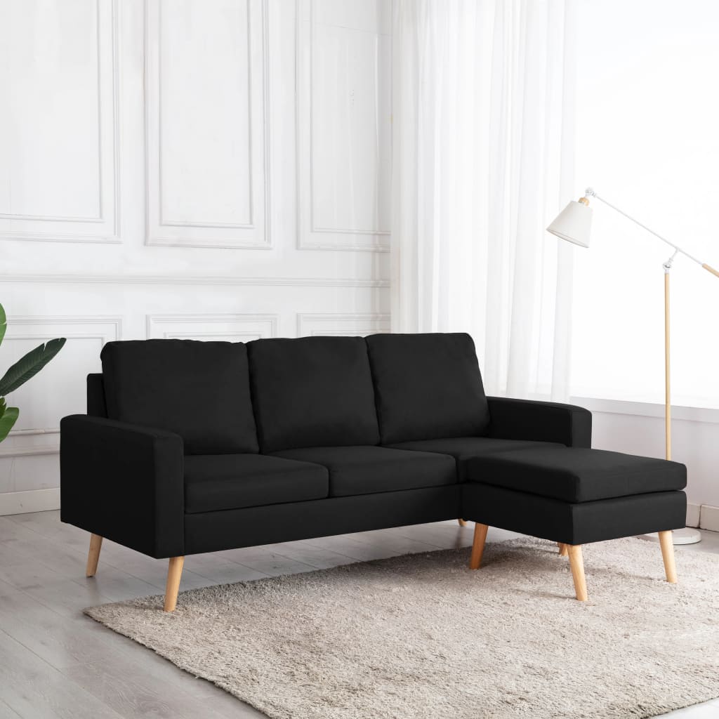 3 seater sofa with footrest in black fabric
