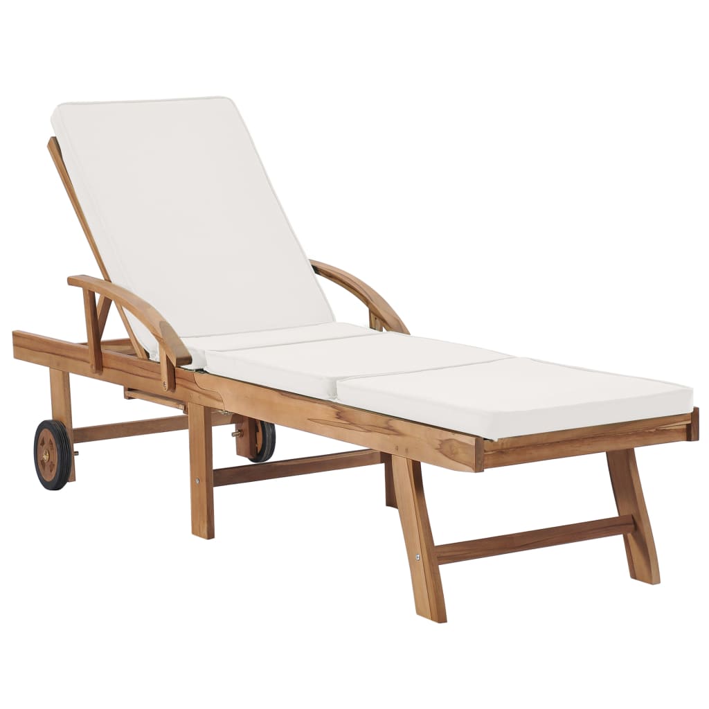 Sun loungers with cushions 2 pcs solid teak cream color