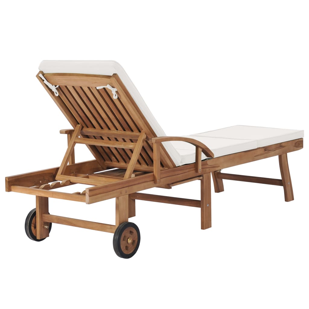 Sun loungers with cushions 2 pcs solid teak cream color