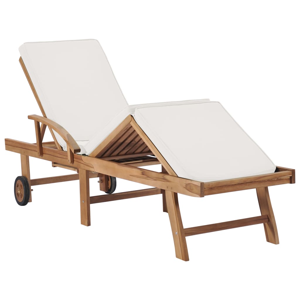 Sun loungers with cushions 2 pcs solid teak cream color