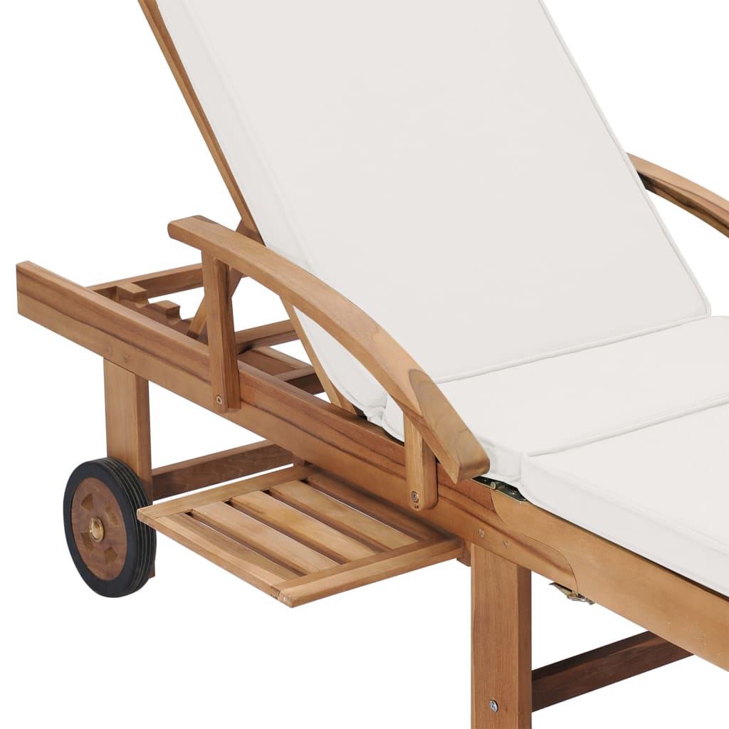 Sun loungers with cushions 2 pcs solid teak cream color