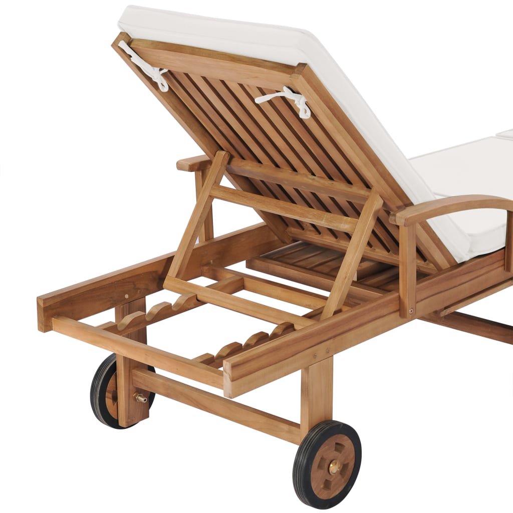 Sun loungers with cushions 2 pcs solid teak cream color