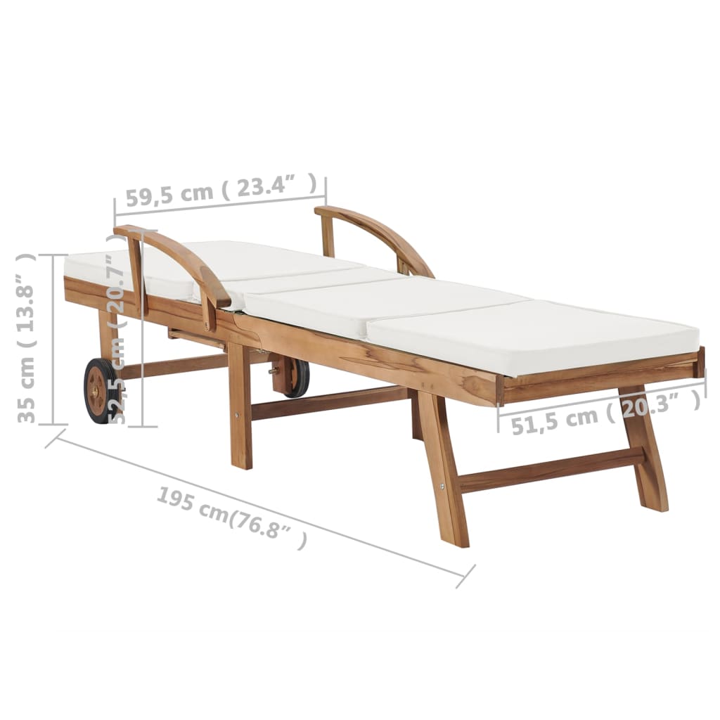 Sun loungers with cushions 2 pcs solid teak cream color