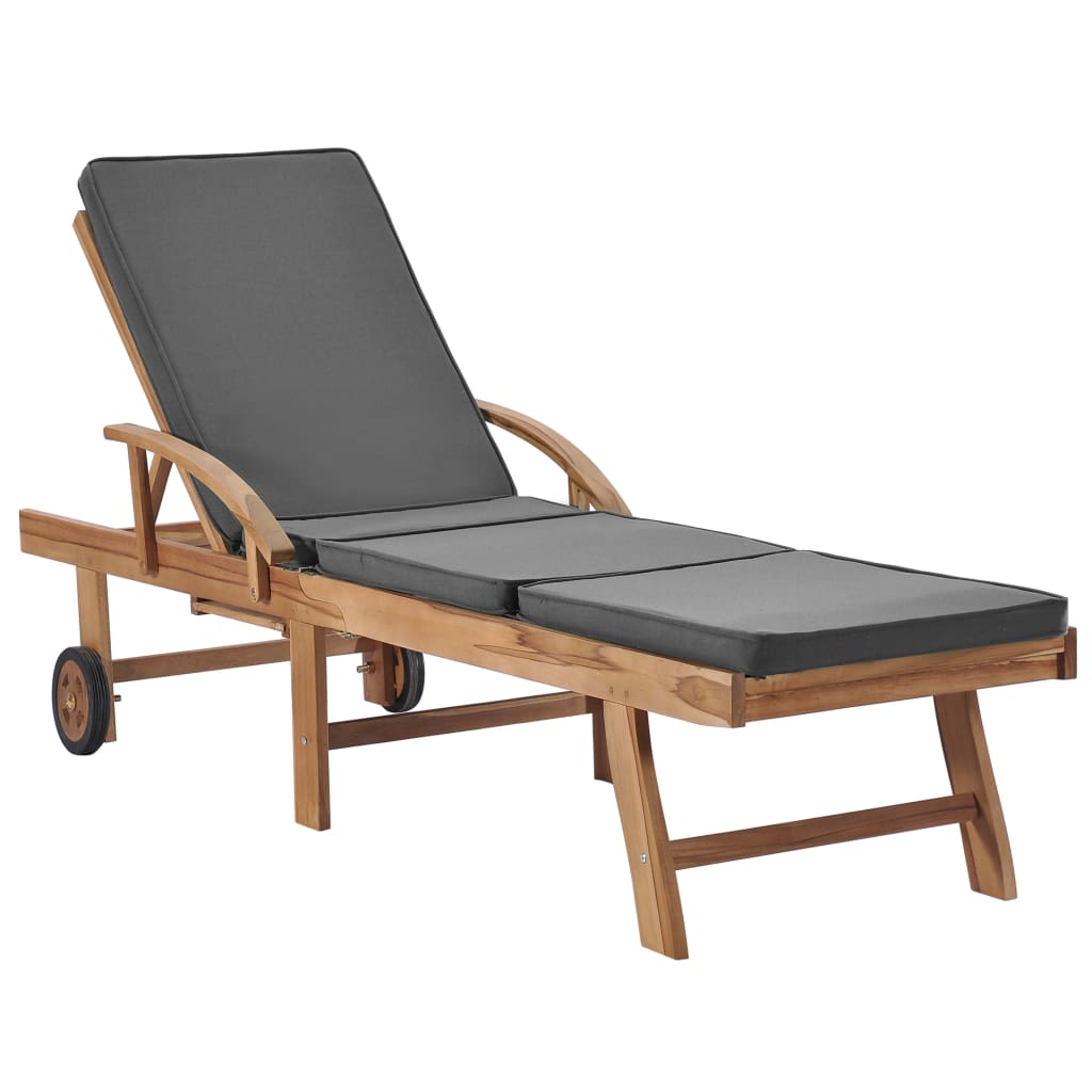 Sun loungers + cushions 2 pcs solid teak dark grey
