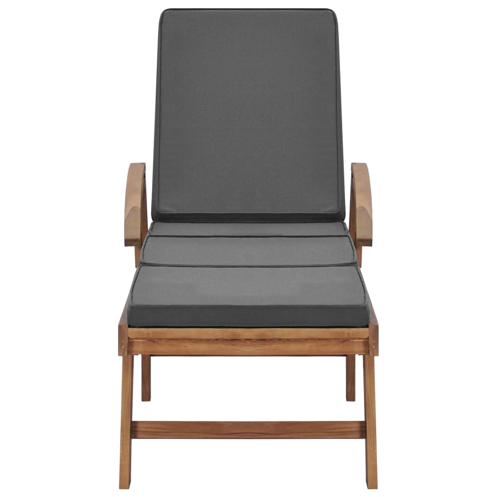Sun loungers + cushions 2 pcs solid teak dark grey