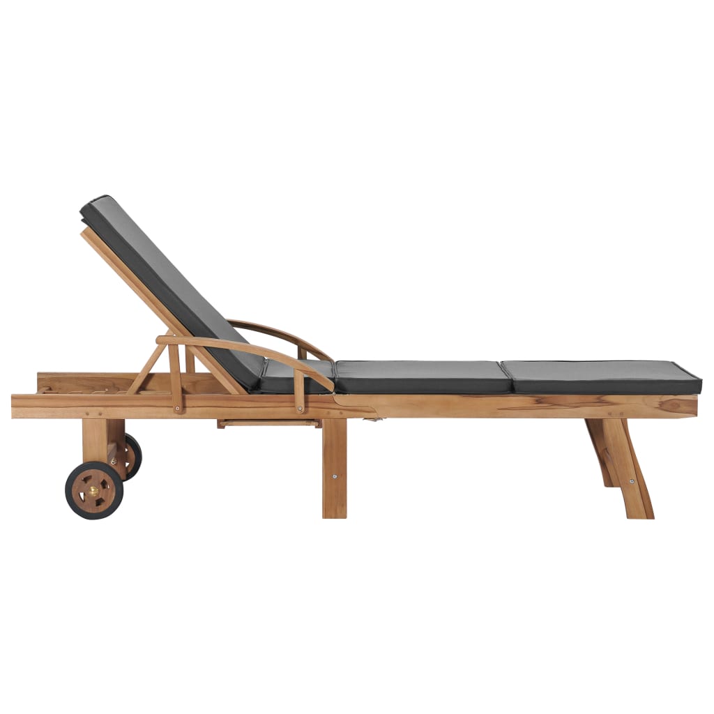 Sun loungers + cushions 2 pcs solid teak dark grey