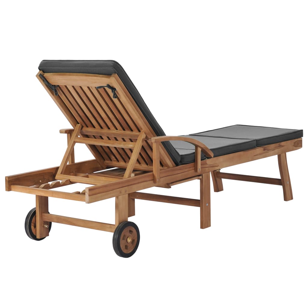 Sun loungers + cushions 2 pcs solid teak dark grey