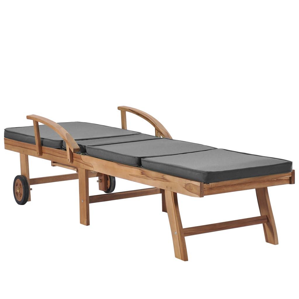 Sun loungers + cushions 2 pcs solid teak dark grey