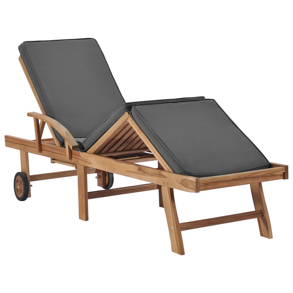 Sun loungers + cushions 2 pcs solid teak dark grey
