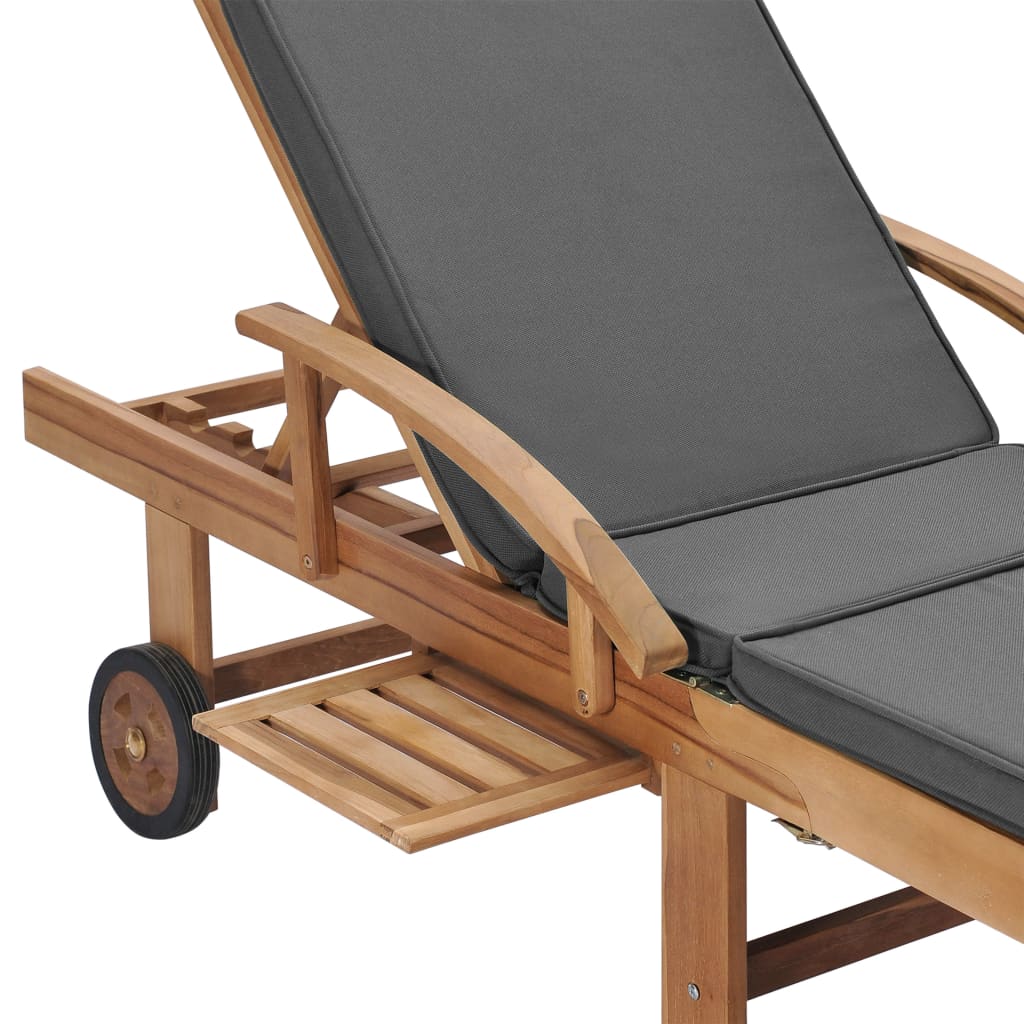 Sun loungers + cushions 2 pcs solid teak dark grey