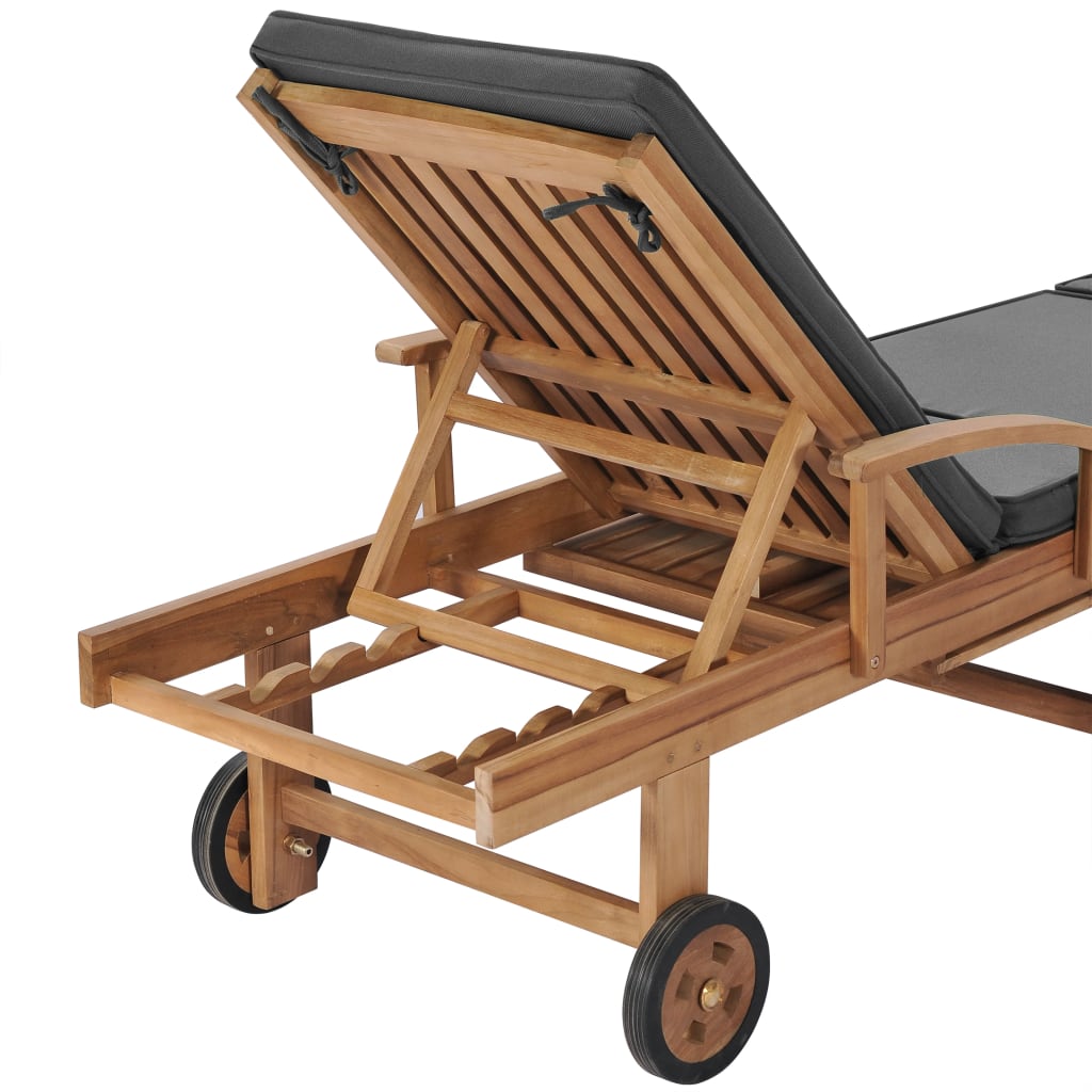 Sun loungers + cushions 2 pcs solid teak dark grey