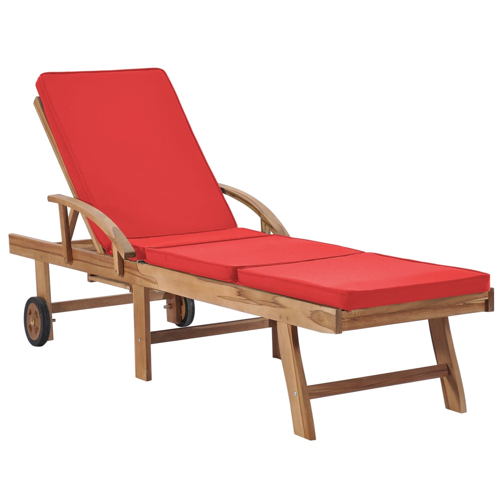 Sun loungers with cushions 2 pcs solid teak red