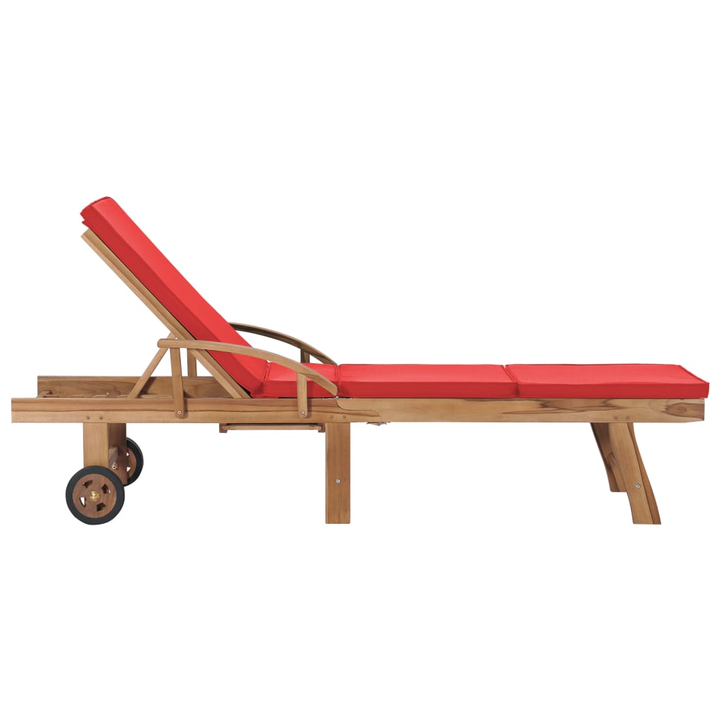 Sun loungers with cushions 2 pcs solid teak red