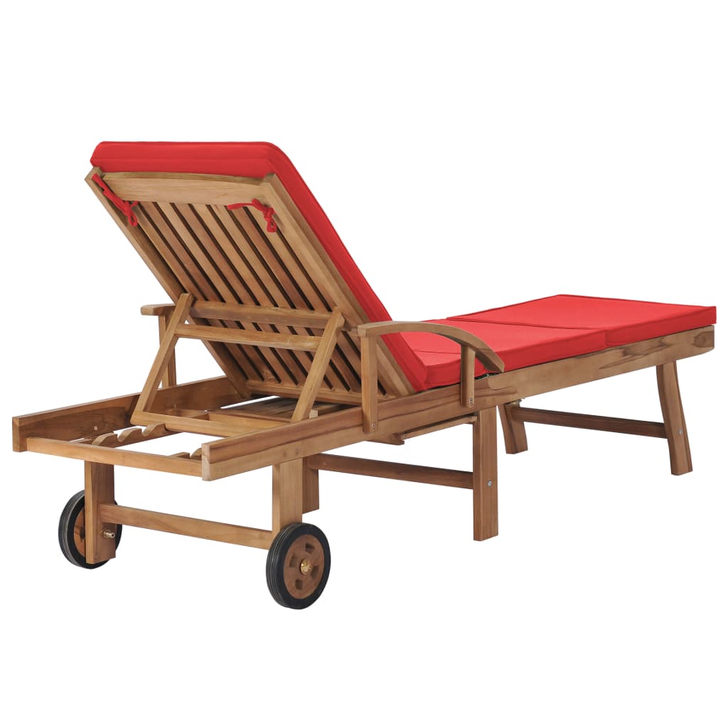 Sun loungers with cushions 2 pcs solid teak red