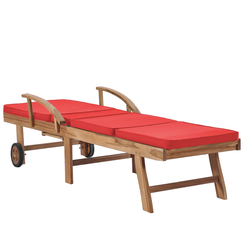Sun loungers with cushions 2 pcs solid teak red