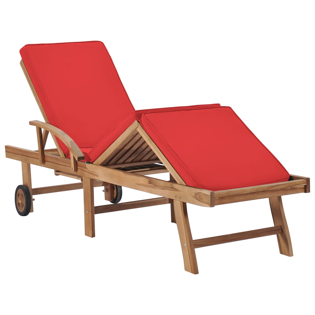 Sun loungers with cushions 2 pcs solid teak red