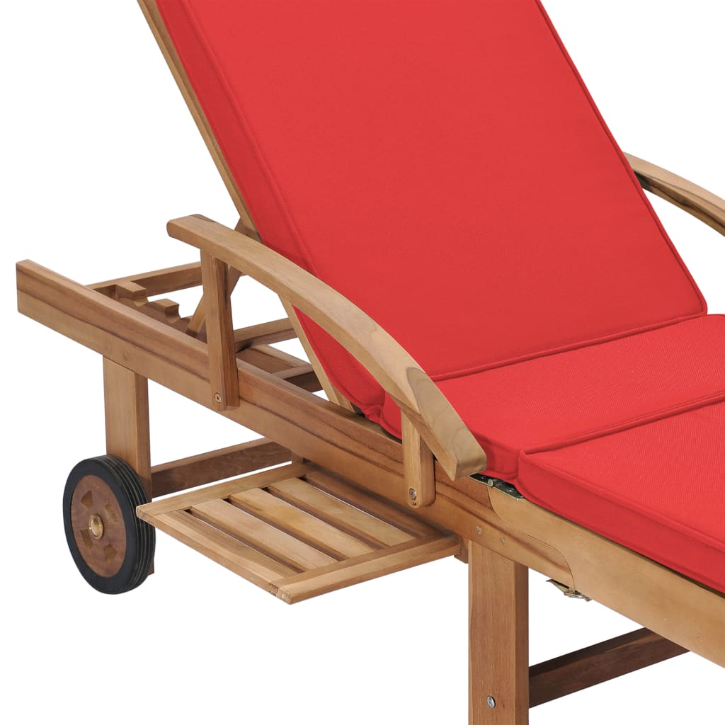 Sun loungers with cushions 2 pcs solid teak red