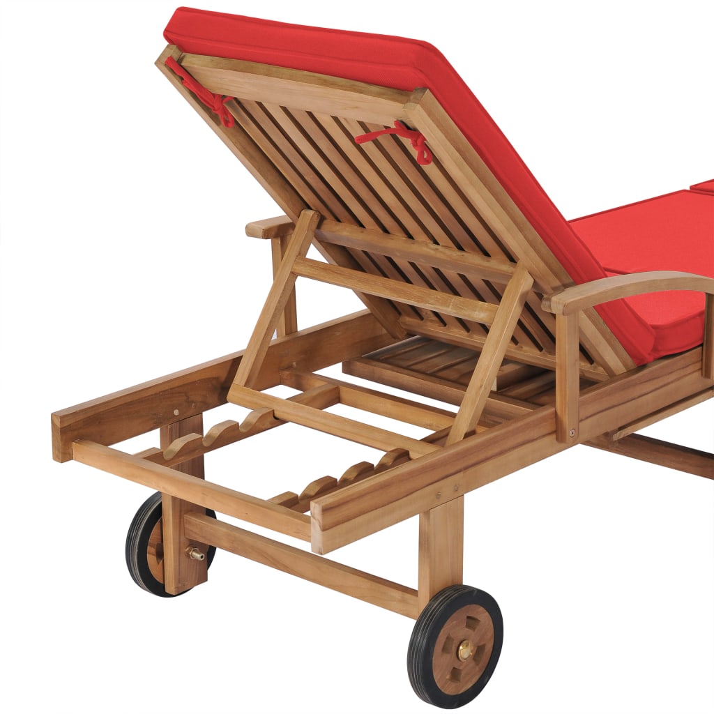 Sun loungers with cushions 2 pcs solid teak red