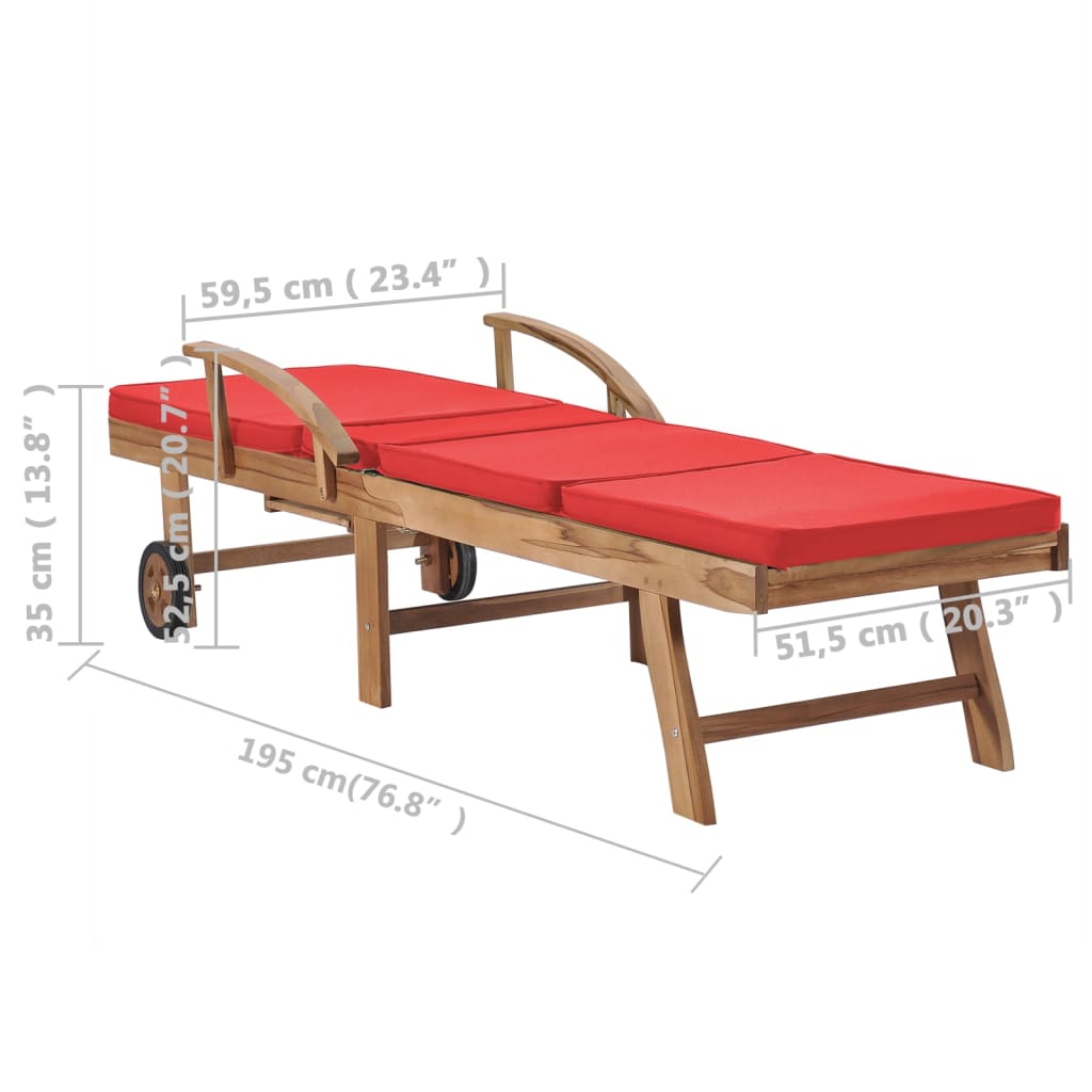 Sun loungers with cushions 2 pcs solid teak red